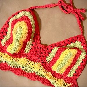 Handmade colorful crochet halter top (Large)